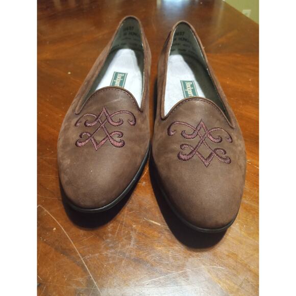 Rockport Women's 7.5M Flats Leather Upper Slip-On Almond Toe Brown Embroidered - Picture 4 of 7